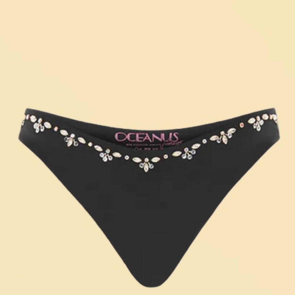 Oceanus Black Embellished Bikini Bottom